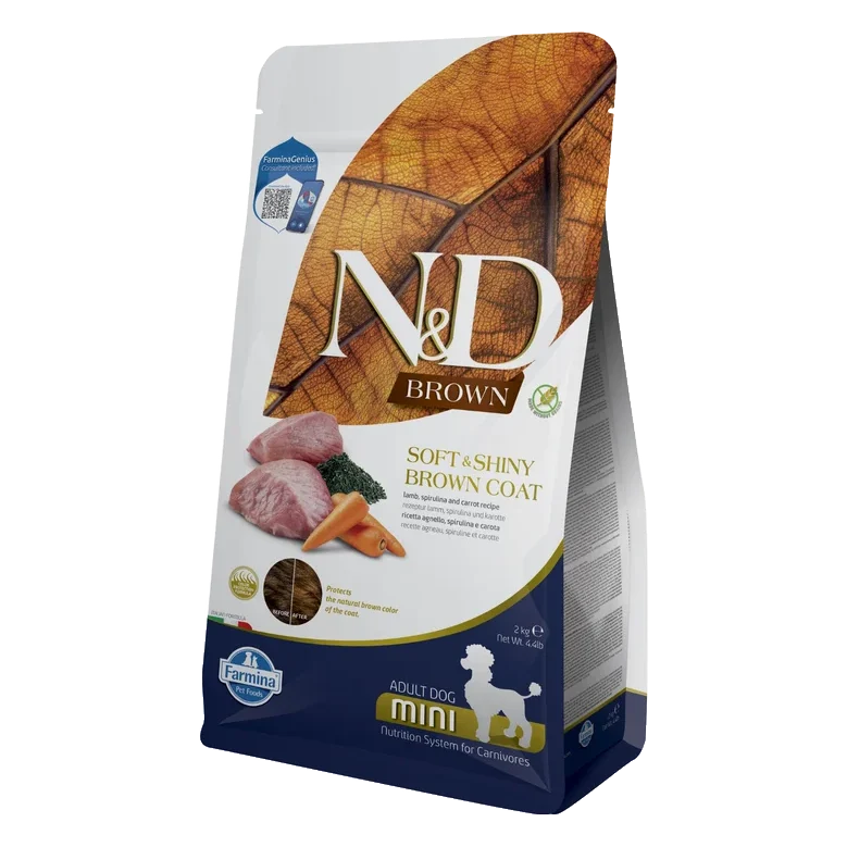 Farmina N&D dog BROWN (GF) adult mini, spirulina & carrot, lamb 2 kg