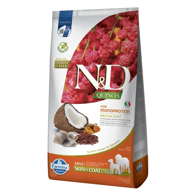 Farmina N&D dog QUINOA (GF) adult medium & maxi, skin & coat,coconut, herring 7 kg
