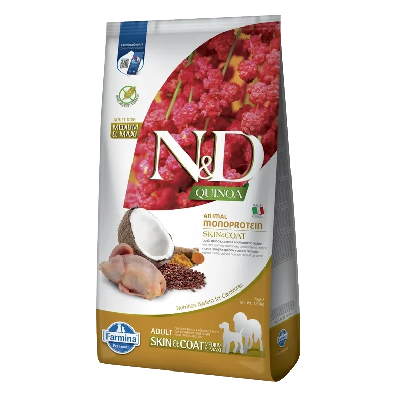 Farmina N&D dog QUINOA (GF) adult medium,maxi skin & coat, quail & coconut 2,5 kg