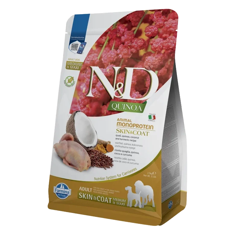 Farmina N&D dog QUINOA (GF) adult med & maxi skin & coat, quail & coconut 7 kg