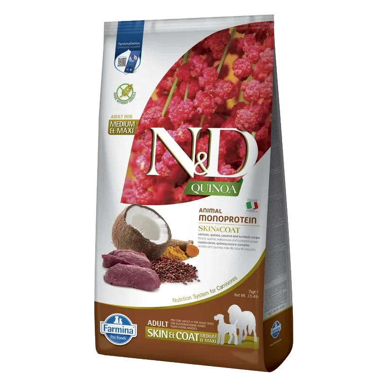 Farmina N&D dog QUINOA (GF) adult medium & maxi, skin & coat, venison & coconut 7 kg