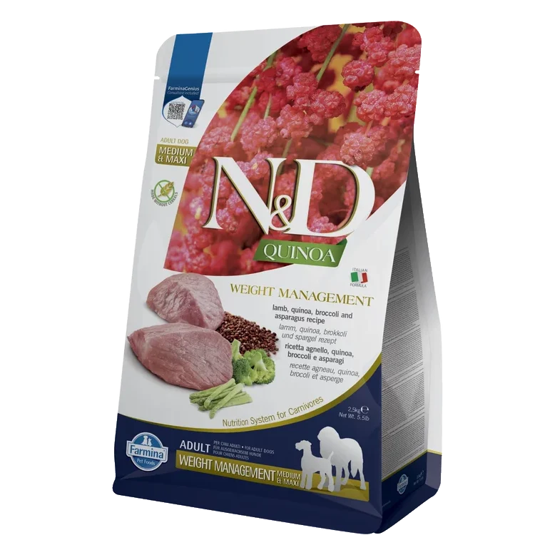 Farmina N&D dog QUINOA (GF) adult medium & maxi, weight managment, lamb & broccoli 2,5 kg