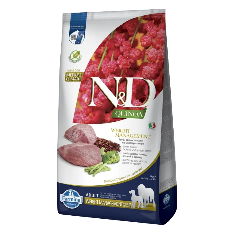 Farmina N&D dog QUINOA (GF) adult medium & maxi, weight managment, lamb & broccoli 7 kg