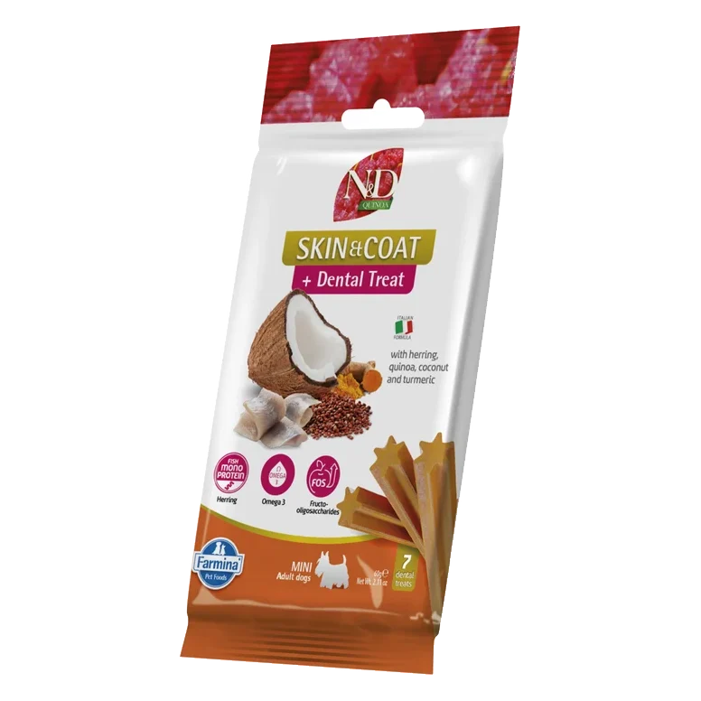 Pamlsok Farmina Quinoa Dog Skin Coat Herring Adult Mini 60g