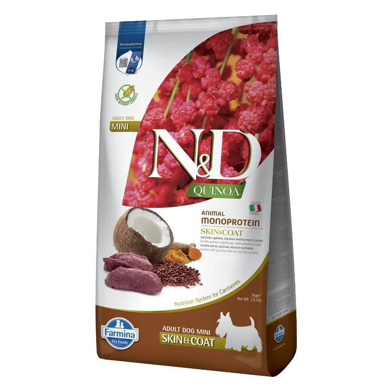 Farmina N&D dog QUINOA (GF) adult mini, skin & coat, venison & coconut 7 kg