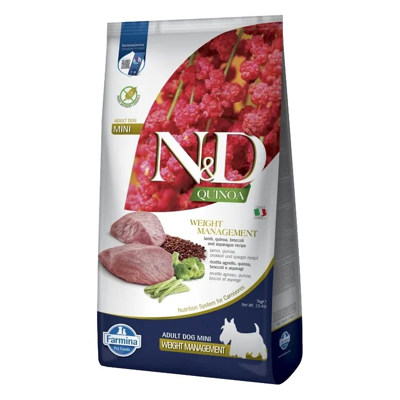 Farmina N&D dog QUINOA (GF) adult mini, weight managment, lamb 7 kg