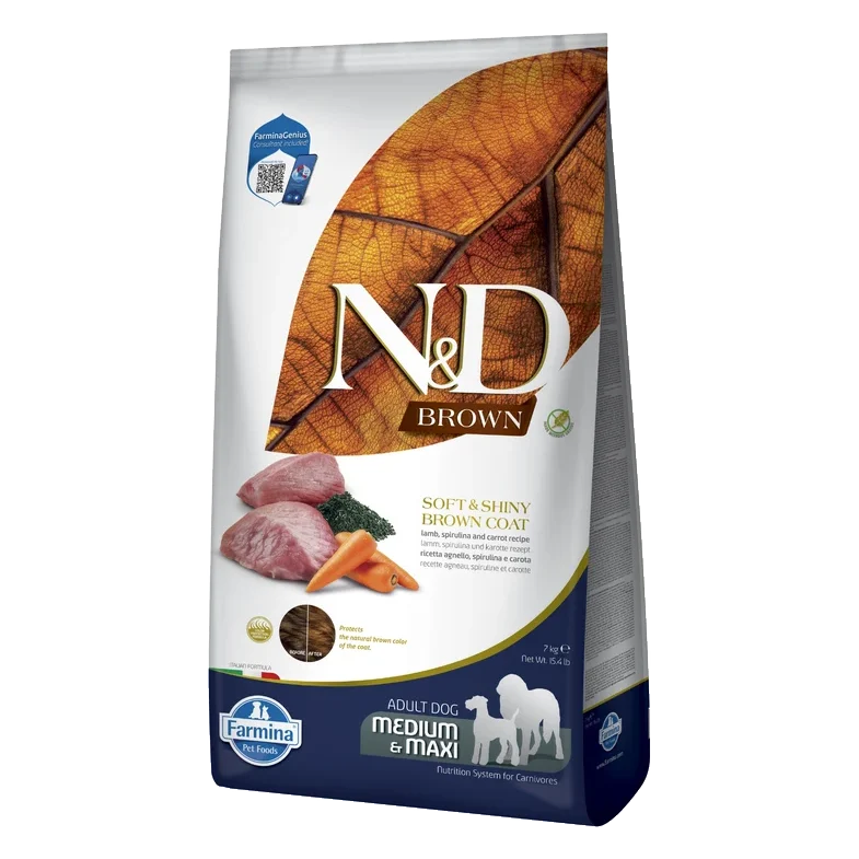 Farmina N&D dog BROWN (GF) adult med/max, spirulina & carrot, lamb 7 kg