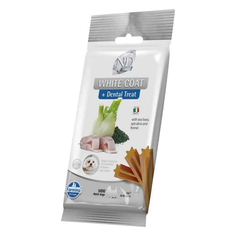 Pamlsok Farmina ND White Dog Sea Bass Fenn Rice Spiru Adult Mini 60g