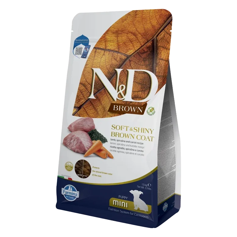 Farmina N&D dog BROWN (GF) puppy mini, lamb, spirulina & carrot,  1,5 kg
