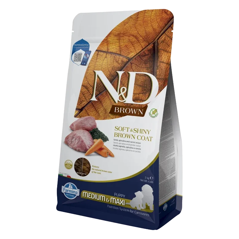Farmina N&D dog BROWN (GF) puppy med/max, lamb, spirulina & carrot,  2 kg