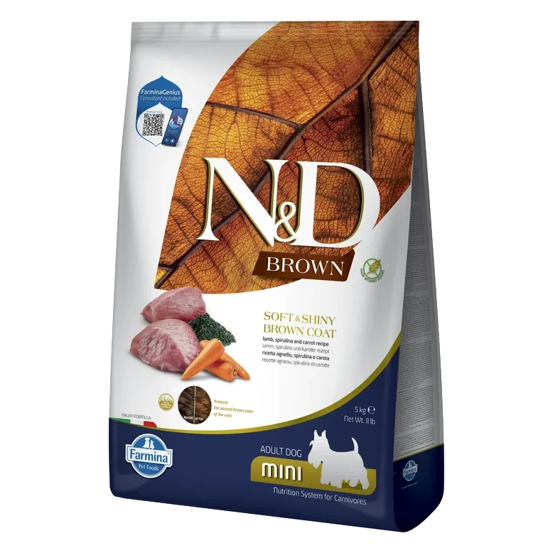 Farmina N&D dog BROWN (GF) adult mini, spirulina & carrot, lamb 5 kg