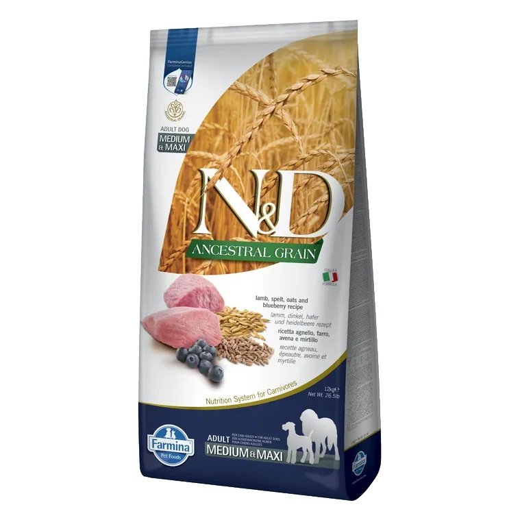 Farmina N&D dog AG adult medium & maxi, lamb, spelt, oats & blueberry 12 kg