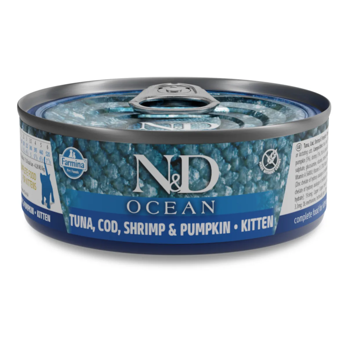 Farmina N&D cat OCEAN tuna, codfish, shrimp & pumpkin kitten konzerva 70 g