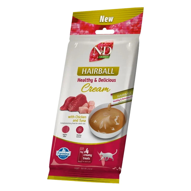 Pamlsok Farmina Creamy N&D Quinoa Cat Hairball with Chicken & Tuna Adult 60 g