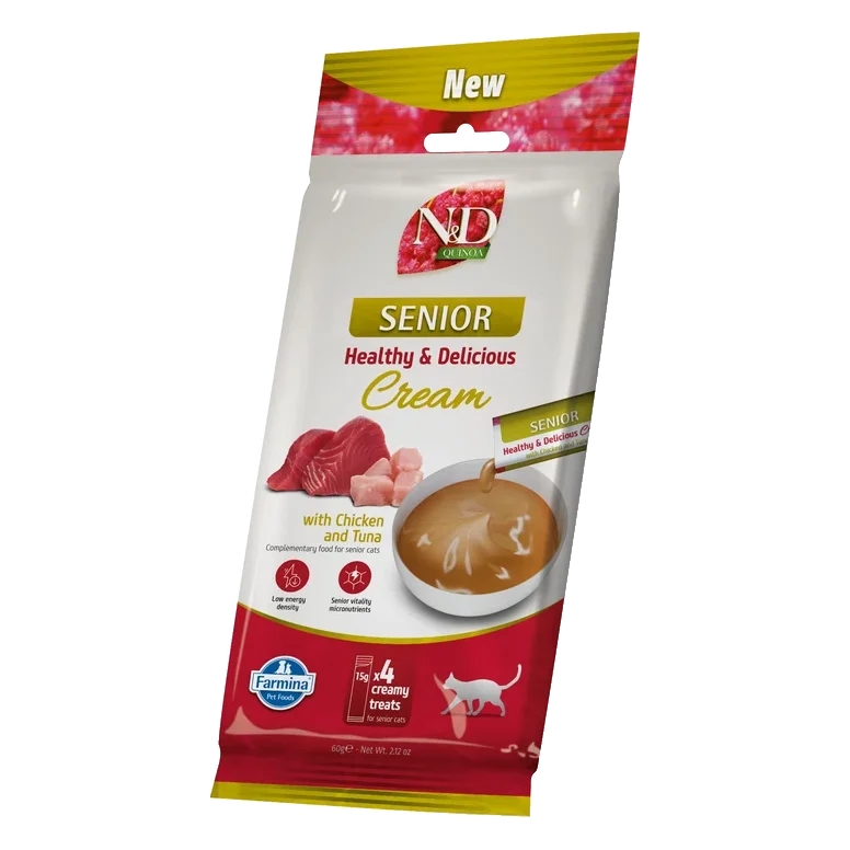 Pamlsok Farmina Creamy N&D Quinoa Cat  with Chicken & Tuna Senior 60 g